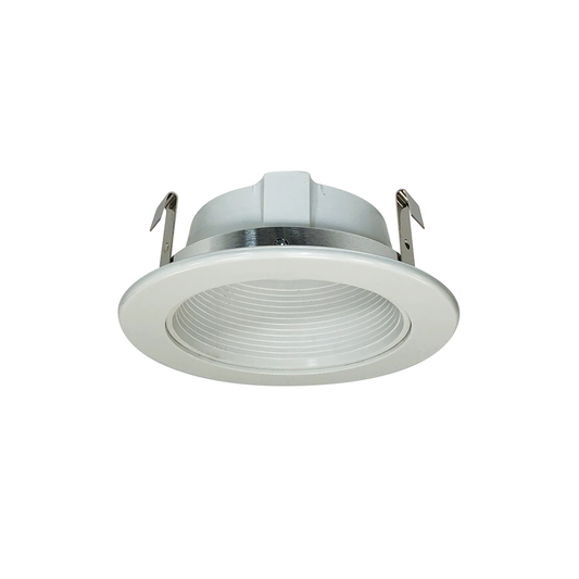 4" White Stepped Phenolic Baffle Trim w/ White Plastic Ring, 124