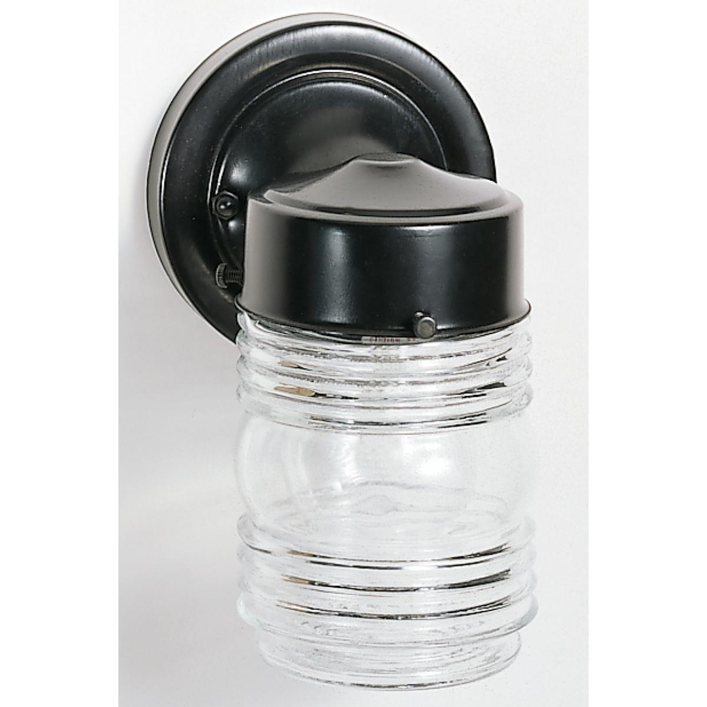 1 Light - 6" Mason Jar with Clear Glass - Black Finish