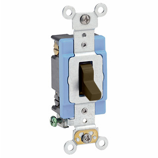 15 Amp, 120/277 Volt, Toggle 4-Way AC Quiet Switch, Extra Heavy Duty Spec Grade, Self Grounding, Back & Side Wired - BROWN