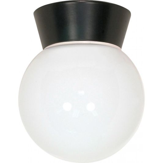 1 Light - 8" Utility Ceiling with White Glass - Black Finish