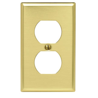 1-Gang Duplex Device Receptacle Wallplate, Standard Size, Polished Brass, Device Mount, - Polished Brass