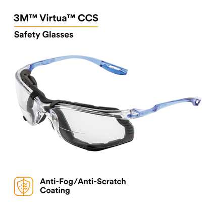 3M Virtua CCS Protective Eyewear 11872-00000-20, with Foam Gasket, CLEAR Anti-Fog Lens, 20 EA/Case