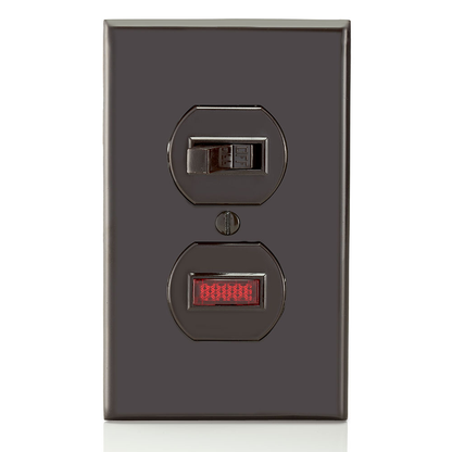 15 Amp, 120 Volt, Duplex Style Single-Pole / Neon Pilot AC Combination Switch, Commercial Grade, Non-Grounding, Side Wired , Brown
