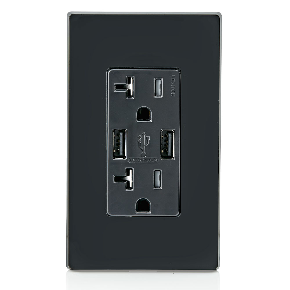 3.6A USB Type-A/Type-A Wall Outlet Charger with 20A Tamper-Resistant Receptacles
