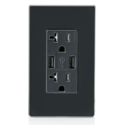 3.6A USB Type-A/Type-A Wall Outlet Charger with 20A Tamper-Resistant Receptacles
