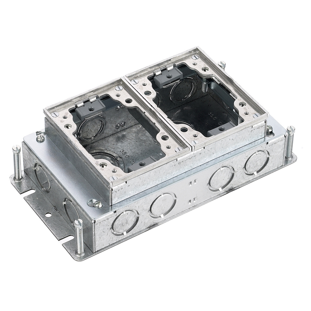 2-Gang, Rectangular, Galvanized Stamped Steel Box, Shallow, Fully Adjustable, Aluminum Top