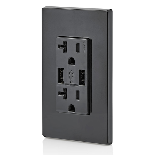 3.6A USB Type-A/Type-A Wall Outlet Charger with 20A Tamper-Resistant Receptacles