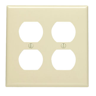 2-Gang Duplex Outlet/Receptacle Wallplate, Standard Size, Thermoplastic Nylon, Ivory