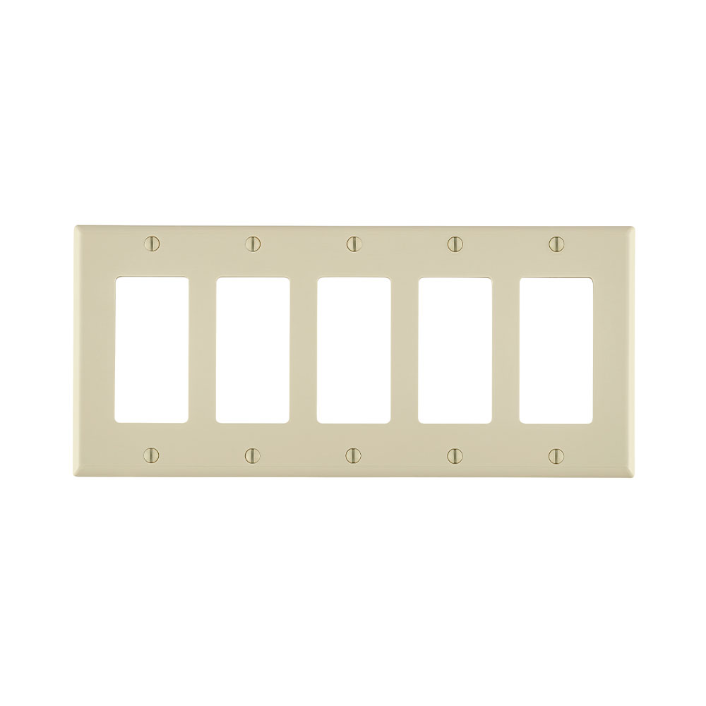 5-Gang Decora/GFCI Device Wallplate, Standard Size, Thermoplastic Nylon, Light Almond