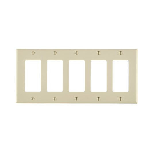 5-Gang Decora/GFCI Device Wallplate, Standard Size, Thermoplastic Nylon, Light Almond