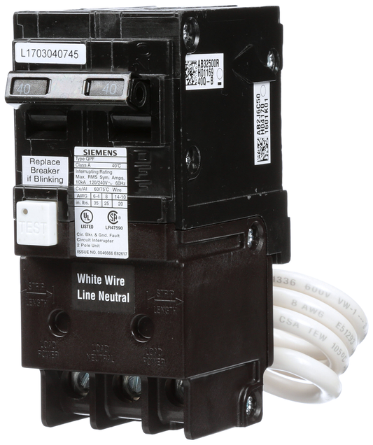 BRKR QPF GFCI 5mA 2P 240V 40A 10KA