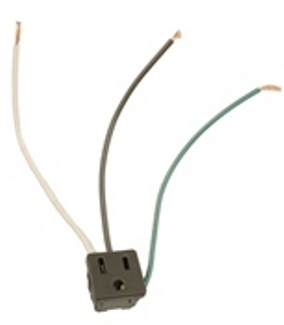15 Amp, 125 Volt, NEMA 5-15R, 2P, 3W, Snap-In Receptacle, Straight Blade, Grounding, Leads 14GA 6 Inch Long Wired - Black
