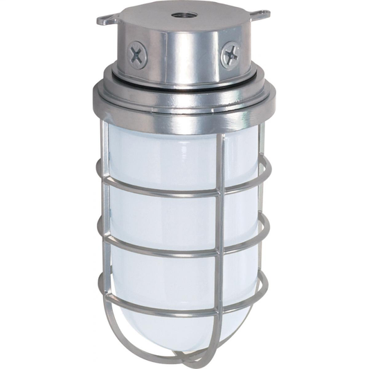 1 Light - 10" Vapor Proof - Surface Mount with Frosted Glass - Metallic Silver Finish