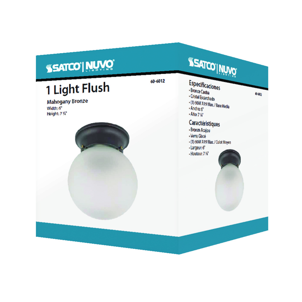 1 Light 6" Ceiling Mount with Frosted White Glass, Color retail packaging