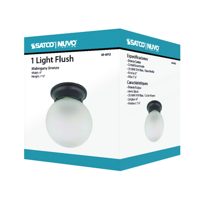 1 Light 6" Ceiling Mount with Frosted White Glass, Color retail packaging