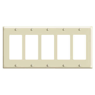 5-Gang Decora/GFCI Device Wallplate, Standard Size, Thermoset, Ivory