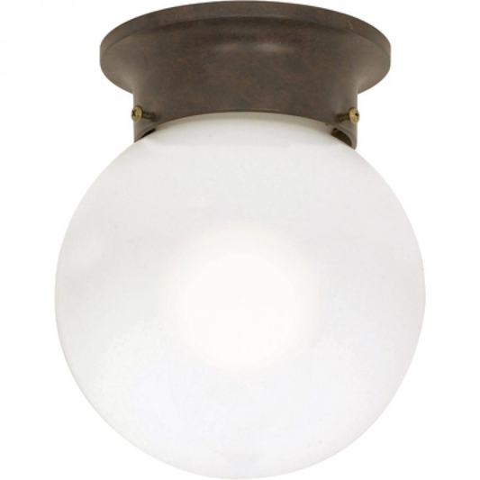 1 Light - 6" Flush with White Glass - Old Bronze Finish