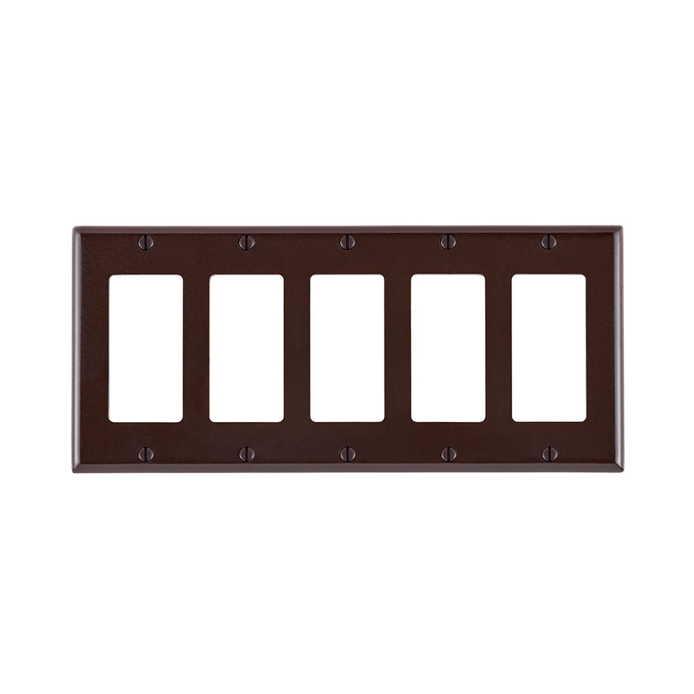 5-Gang Decora/GFCI Device Wallplate, Standard Size, Thermoset, Brown