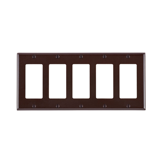 5-Gang Decora/GFCI Device Wallplate, Standard Size, Thermoset, Brown