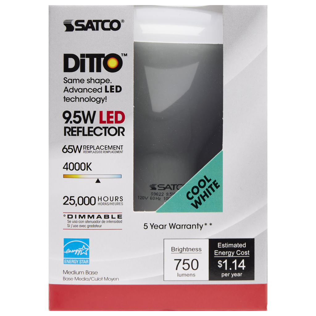 9.5 Watt; BR30 LED; 105 deg. Beam Angle; 4000K; Medium base; 120 Volt; Dimmable