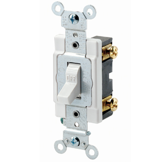 20Amp 120/277V Toggle SnglePole AC Quiet Switch Hvy Duty, Grounding, Back & Side Wired WHT
