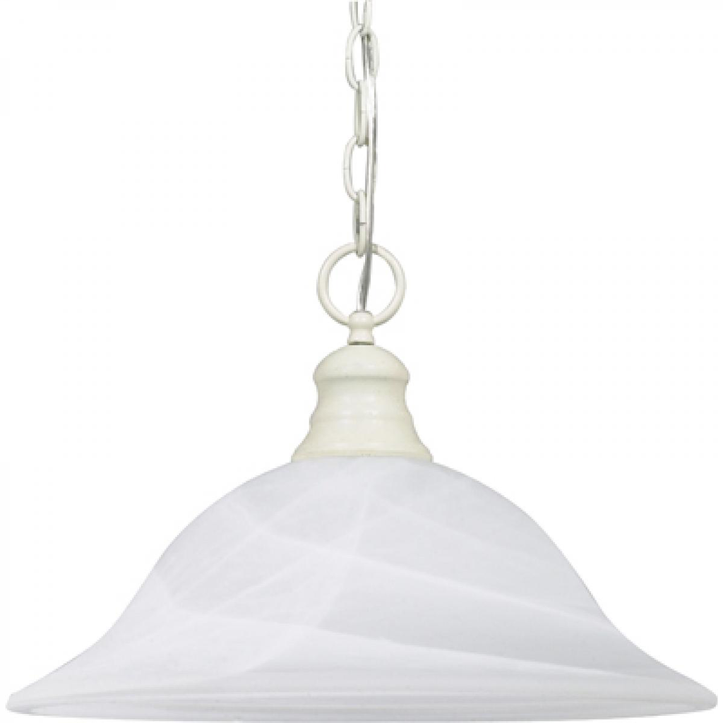 1 Light - 16" Pendant with Alabaster Glass - Textured White Finish