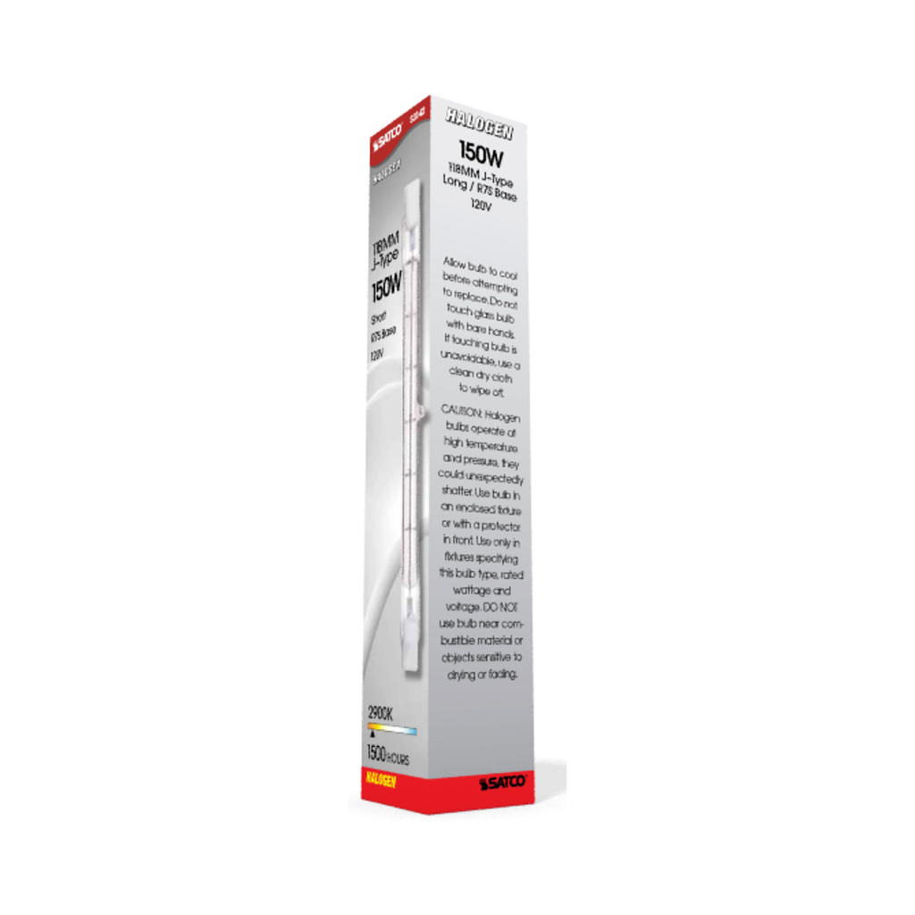 150 Watt; Halogen; T3; Clear; 1500 Average rated hours; 2400 Lumens; Double Ended base; 118mm; 120 Volt