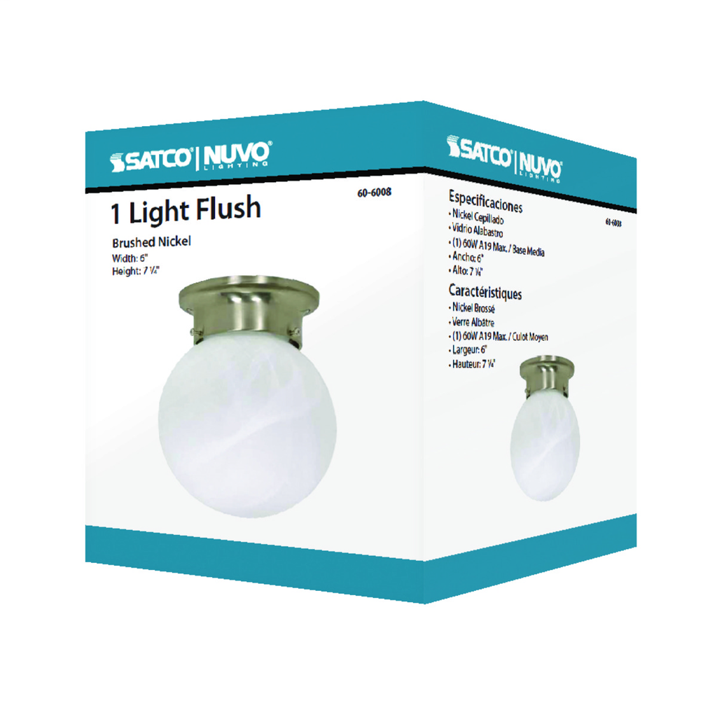 1 Light - 6" - Ceiling Mount - Alabaster Ball, Color retail packaging