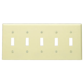 5-Gang Toggle Switch Wallplate, Standard Size, Thermoset, Ivory