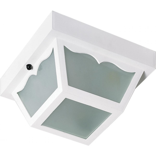 2 Light - 10'' Carport Flush with Frosted Acrylic Panels - White Finish