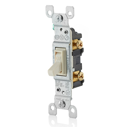 15 Amp Single-Pole Toggle Switch, Grounding, Light Almond