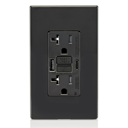 20A SmartlockPro® Self-Test GFCI Combination 24W(4.8A) Type A/C USB In-Wall Charger Outlet – Black