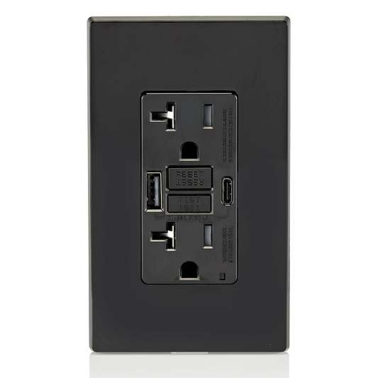 20A SmartlockPro® Self-Test GFCI Combination 24W(4.8A) Type A/C USB In-Wall Charger Outlet – Black
