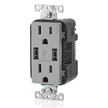 3.6A USB Type-A/Type-A Wall Outlet Charger with 15A Tamper-Resistant Receptacles