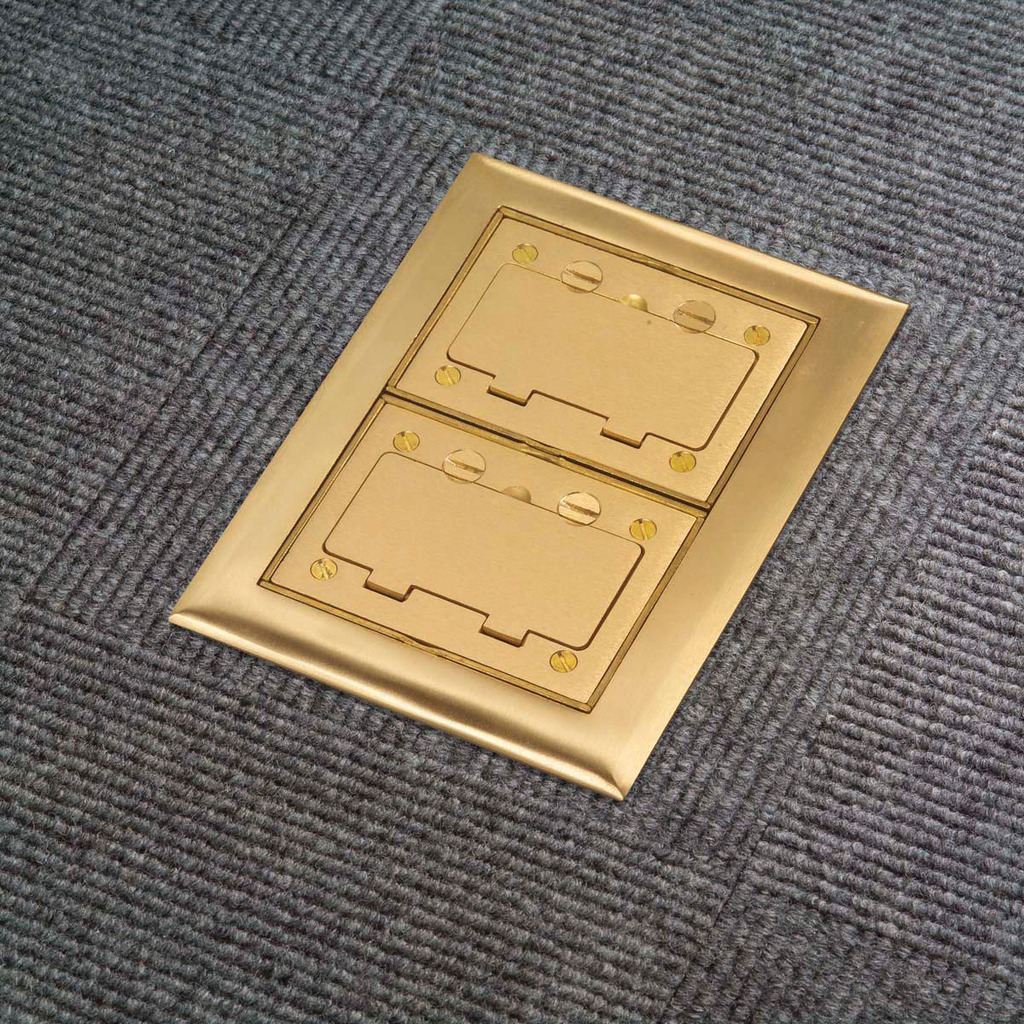 2-Gang Carpet Flange, Rectangular, 6.00" X 8.14", Brushed Brass