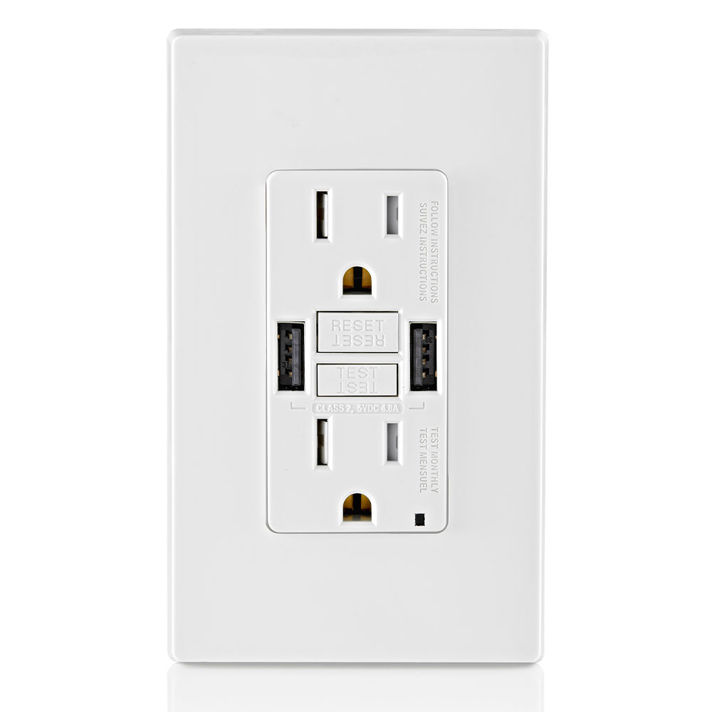 15A SmartlockPro® GFCI Combination 24W(4.8A) Type A USB In-Wall Charger Outlet