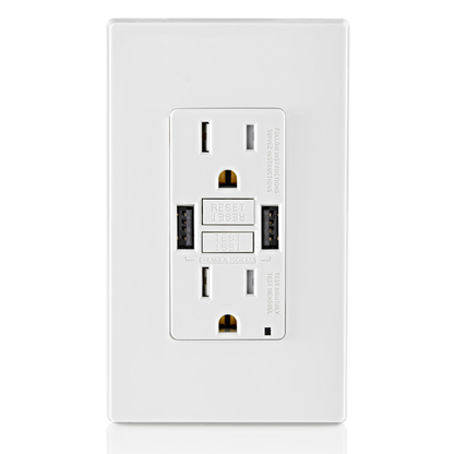 15A SmartlockPro® GFCI Combination 24W(4.8A) Type A USB In-Wall Charger Outlet
