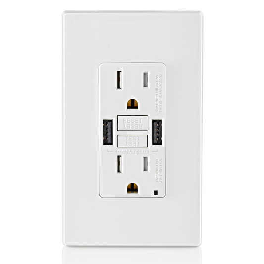 15A SmartlockPro® GFCI Combination 24W(4.8A) Type A USB In-Wall Charger Outlet