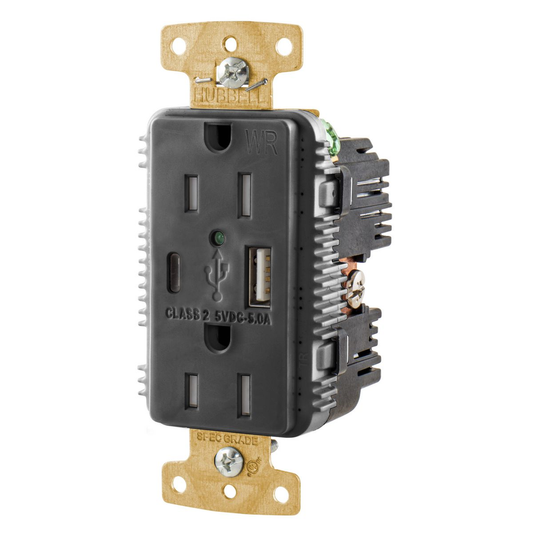 15A/125V Tamper Resistant/Weather Resistant Duplex Receptacle & Type A & C USB Ports, Black