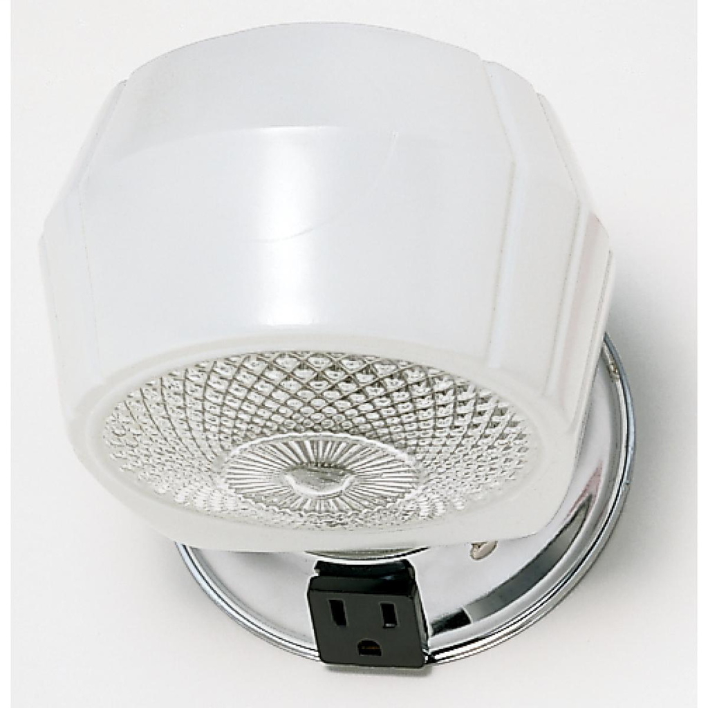 1 Light - 5" Vanity with White and Crystal Accent Bottom Glass and Convenience Outlet - Polished Chrome Finish
