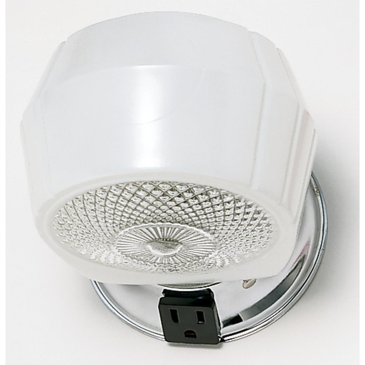 1 Light - 5" Vanity with White and Crystal Accent Bottom Glass and Convenience Outlet - Polished Chrome Finish