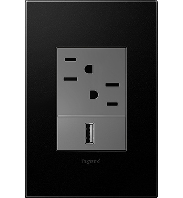 adorne® Graphite 1-Gang+ Screwless Wall Plate with Microban®