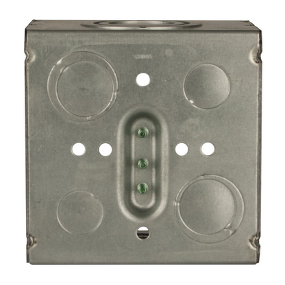4-11/16 in. Square Box, Large Capacity, Welded, 3-1/4 in. Deep, (2) 1/2 in. KO, (4) 1/2 - 3/4 in. TKO, (2) 3/4 - 1 in. TKO, (2) 1 - 1-1/4 in. TKO, (2) 1, 1-1/4, 1-1/2, 2 in. KO