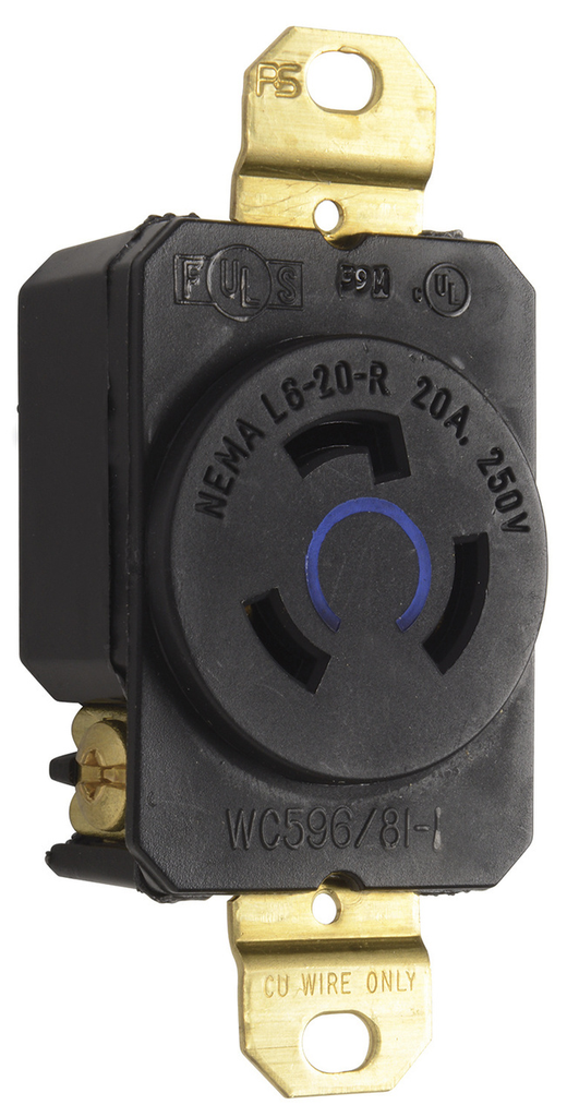 20A 250V NEMA L620 Single Receptacle, 3-Wire, Black