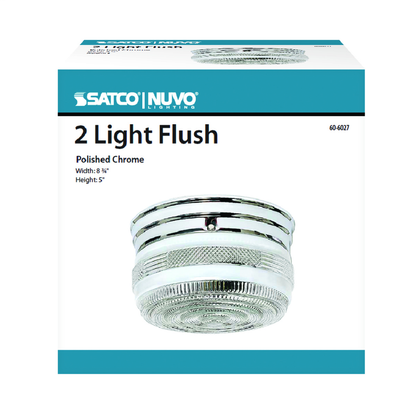 2 Light - 8" - Flush Mount - Medium Crystal / White Drum, Color retail packaging