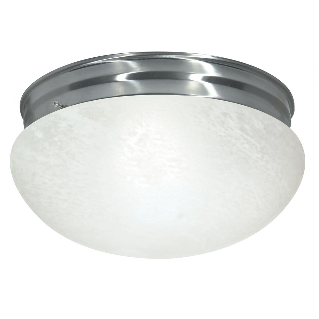 2 Light - 12" Flush with Alabaster Glass - Brushed Nickel Finish
