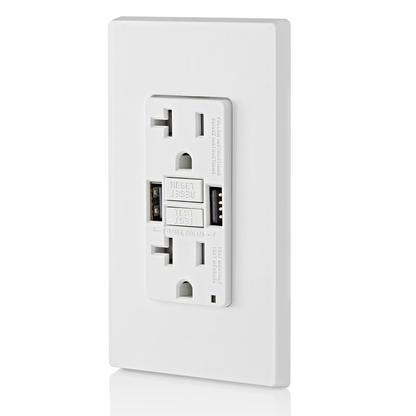 20A SmartlockPro® GFCI Combination 24W(4.8A) Type A USB In-Wall Charger Outlet