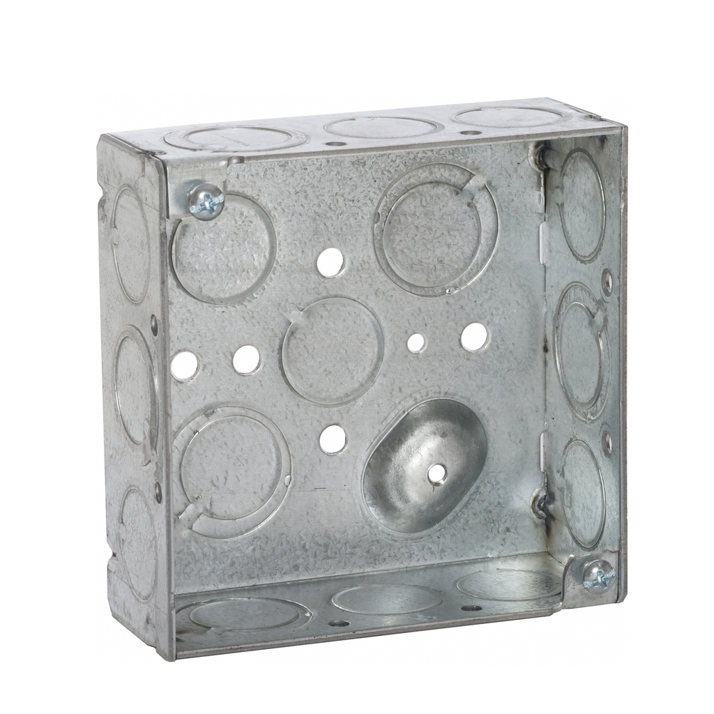 4 in. Square Box, Welded, 1-1/2 in. Deep with Ten 1/2 in. KO and Six TKO's, Raised Ground