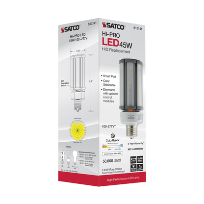 45 Watt; LED HID Replacement; CCT Selectable; Mogul extended base; 100-277 Volt; ColorQuick Technology