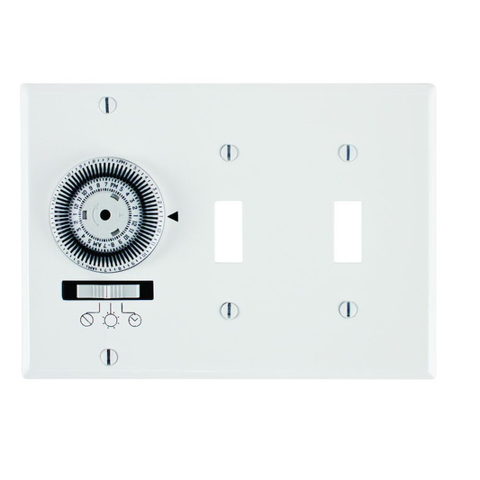 24-Hour Heavy-Duty Mechanical In-Wall Timer, Timer and Toggle Switch, 120 VAC, 20A, SPST, 3 Gang, White